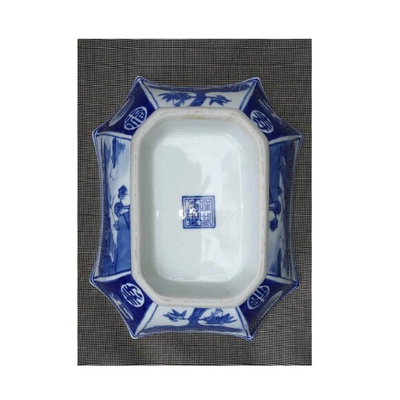 Vintage Octagonal Chinese Cobalt Blue Painted on White Porcelain Vase/Bowl - Picture 9 of 10